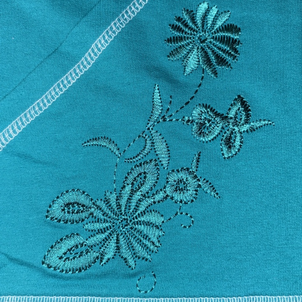Onque Casuals Turquoise Knit Top with 2 embroidered front pockets and hood $19 - Picture 6 of 7